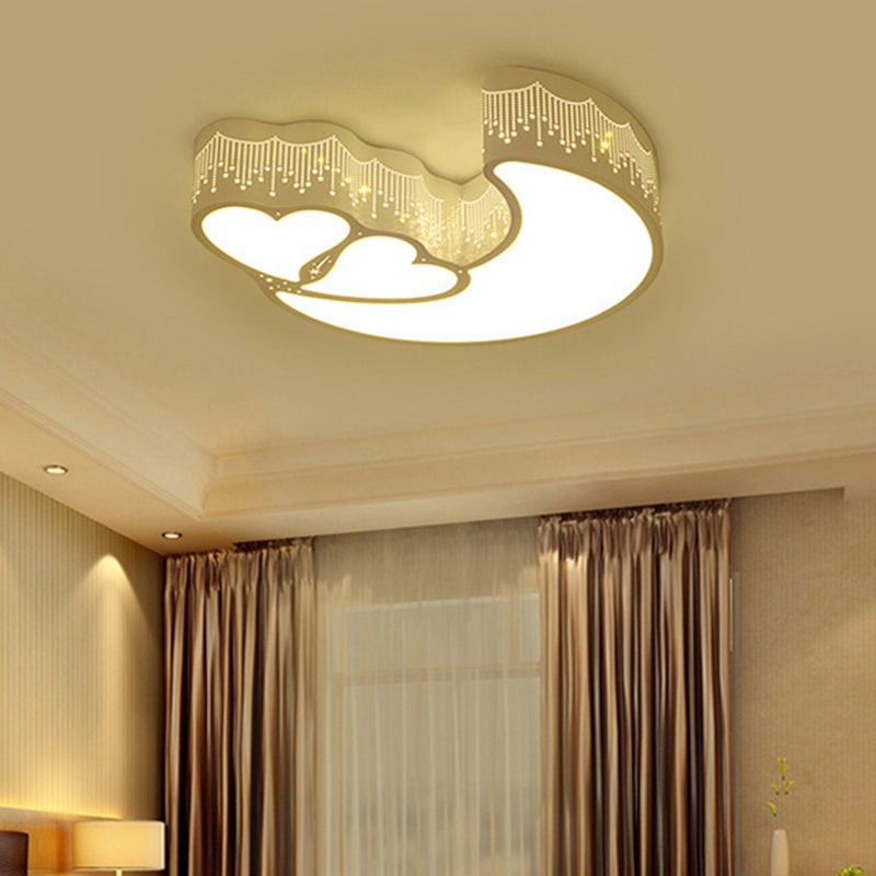 Cartoon Moon and Heart Ceiling Light Metal Acrylic LED Ceiling Mount Light for Kid Bedroom White Clearhalo 'Ceiling Lights' 'Close To Ceiling Lights' 'Close to ceiling' 'Flush mount' Lighting' 189914