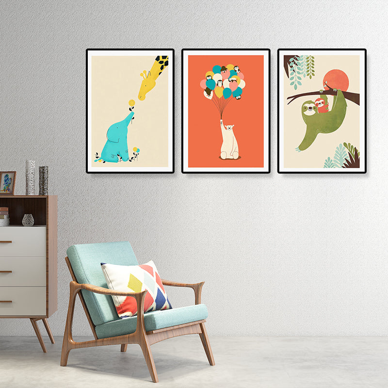 Illustrated Animal Land Canvas Wall Art Cartoon Textured Baby Room Wall Decor (Set of 3) Clearhalo 'Art Gallery' 'Canvas Art' 'Kids' Arts' 1899146