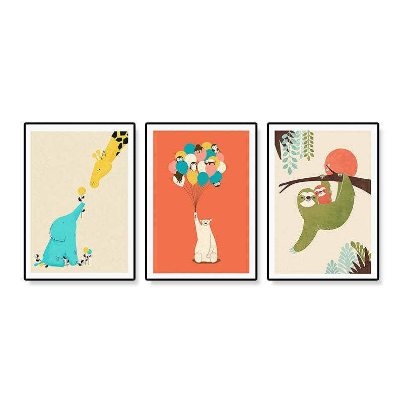 Illustrated Animal Land Canvas Wall Art Cartoon Textured Baby Room Wall Decor (Set of 3) Clearhalo 'Art Gallery' 'Canvas Art' 'Kids' Arts' 1899147