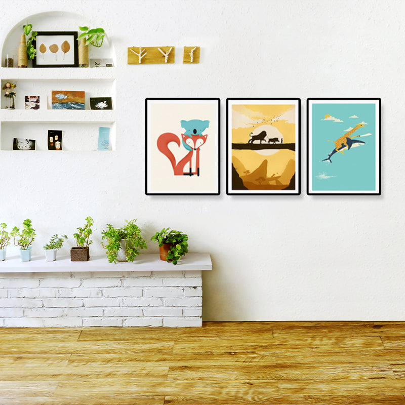 Illustrated Animal Land Canvas Wall Art Cartoon Textured Baby Room Wall Decor (Set of 3) Clearhalo 'Art Gallery' 'Canvas Art' 'Kids' Arts' 1899153