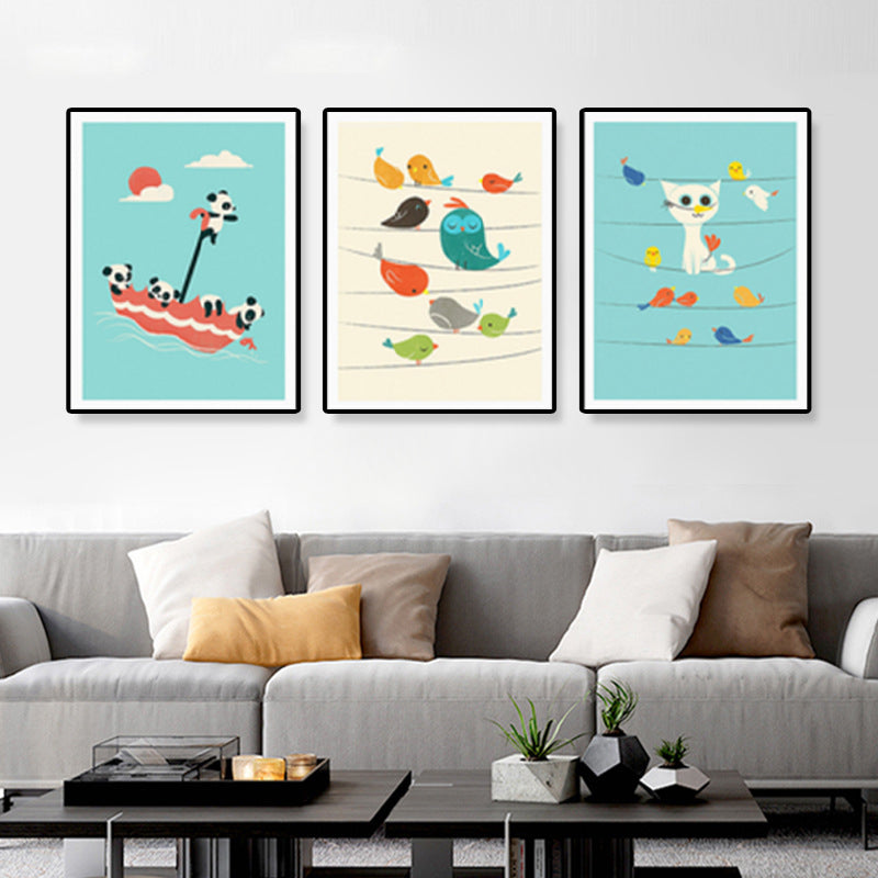 Illustrated Animal Land Canvas Wall Art Cartoon Textured Baby Room Wall Decor (Set of 3) Clearhalo 'Art Gallery' 'Canvas Art' 'Kids' Arts' 1899156