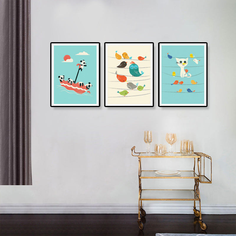 Illustrated Animal Land Canvas Wall Art Cartoon Textured Baby Room Wall Decor (Set of 3) Clearhalo 'Art Gallery' 'Canvas Art' 'Kids' Arts' 1899157
