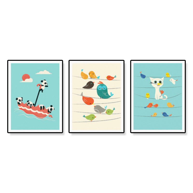 Illustrated Animal Land Canvas Wall Art Cartoon Textured Baby Room Wall Decor (Set of 3) Clearhalo 'Art Gallery' 'Canvas Art' 'Kids' Arts' 1899158