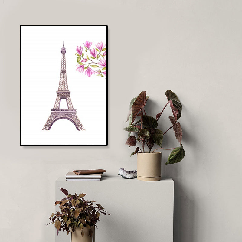 Ilustración Arte de pared Landmark Moderno impresionante Eiffel Tower and Blossom Canvas en rosa