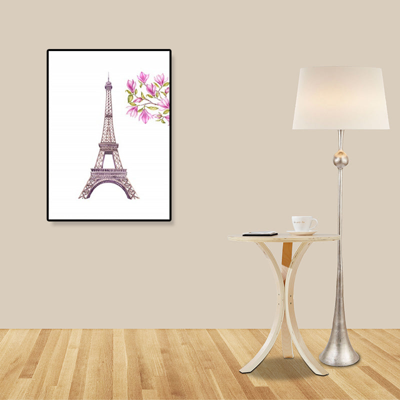 Illustration Art mural art moderne magnifique Tour Eiffel et toile de fleur en rose