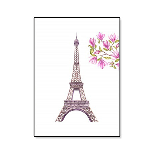 Illustration Landmark Wall Art Modern Stunning Eiffel Tower and Blossom Canvas in Pink