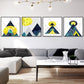 Illustrated Geometric Wall Decor Dark Color Canvas Wall Art Print, Textured (Set of 4) Yellow Clearhalo 'Art Gallery' 'Canvas Art' 'Contemporary Art Gallery' 'Modern' Arts' 1899203