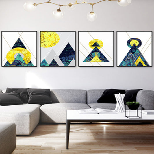 Illustrated Geometric Wall Decor Dark Color Canvas Wall Art Print, Textured (Set of 4) Yellow Clearhalo 'Art Gallery' 'Canvas Art' 'Contemporary Art Gallery' 'Modern' Arts' 1899203