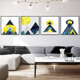 Illustrated Geometric Wall Decor Dark Color Canvas Wall Art Print, Textured (Set of 4) Yellow Clearhalo 'Art Gallery' 'Canvas Art' 'Contemporary Art Gallery' 'Modern' Arts' 1899203