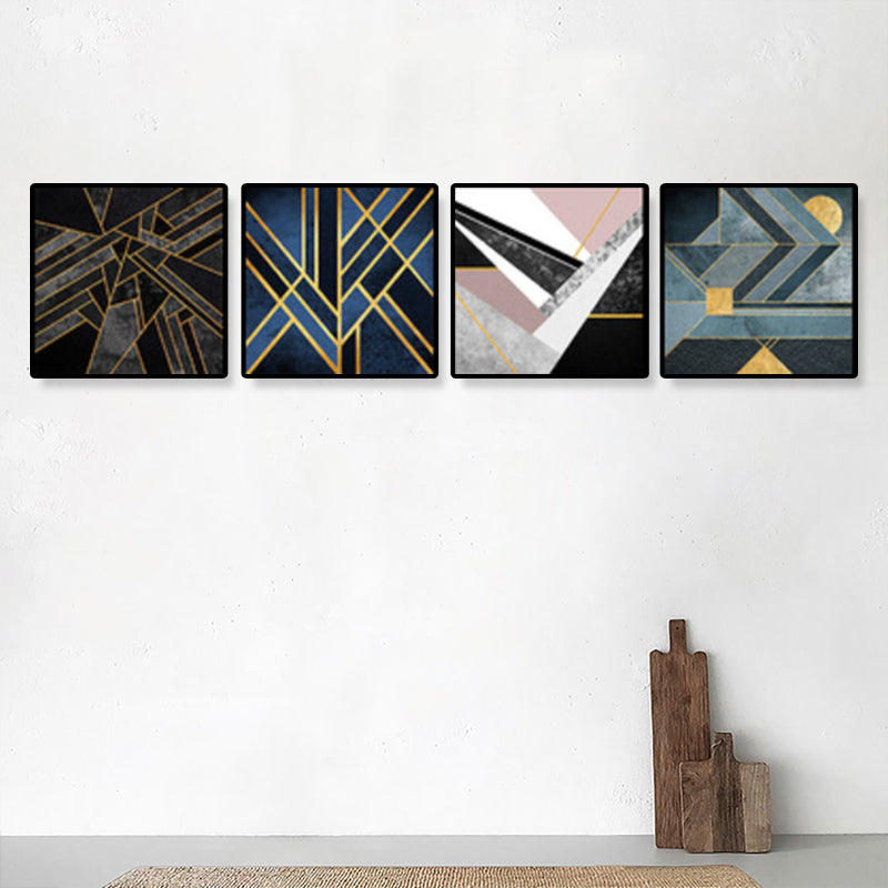 Illustrated Geometric Wall Decor Dark Color Canvas Wall Art Print, Textured (Set of 4) Blue Clearhalo 'Art Gallery' 'Canvas Art' 'Contemporary Art Gallery' 'Modern' Arts' 1899210