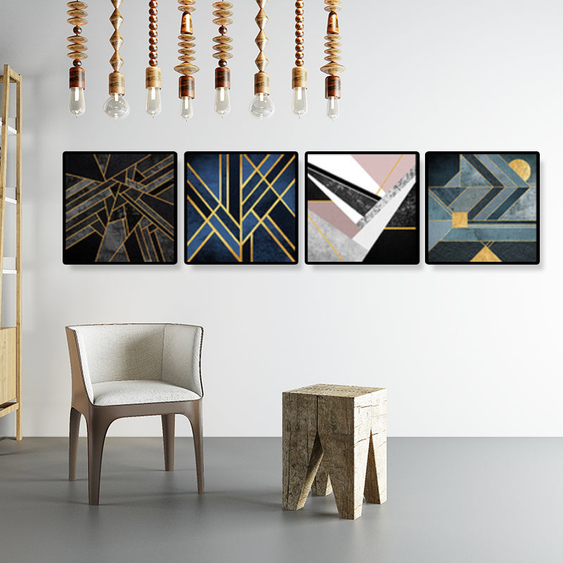 Illustrated Geometric Wall Decor Dark Color Canvas Wall Art Print, Textured (Set of 4) Clearhalo 'Art Gallery' 'Canvas Art' 'Contemporary Art Gallery' 'Modern' Arts' 1899212