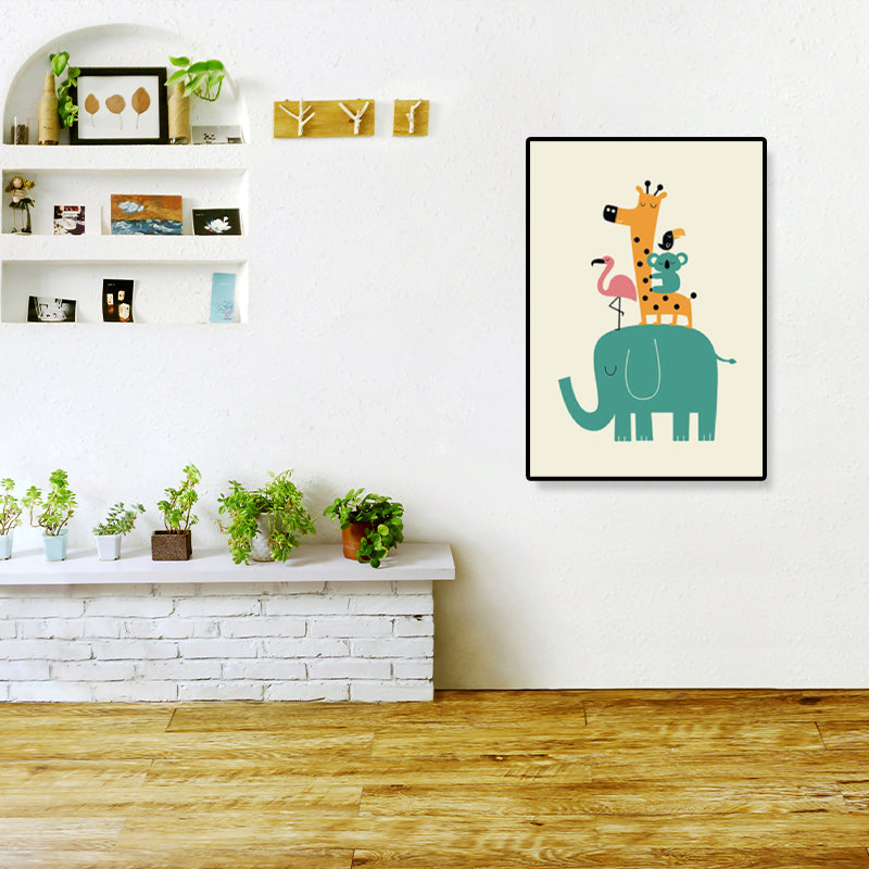 Colorful Illustration Animal Canvas Textured Cartoon Childrens Room Wall Art Print Green Clearhalo 'Art Gallery' 'Canvas Art' 'Kids' Arts' 1899214