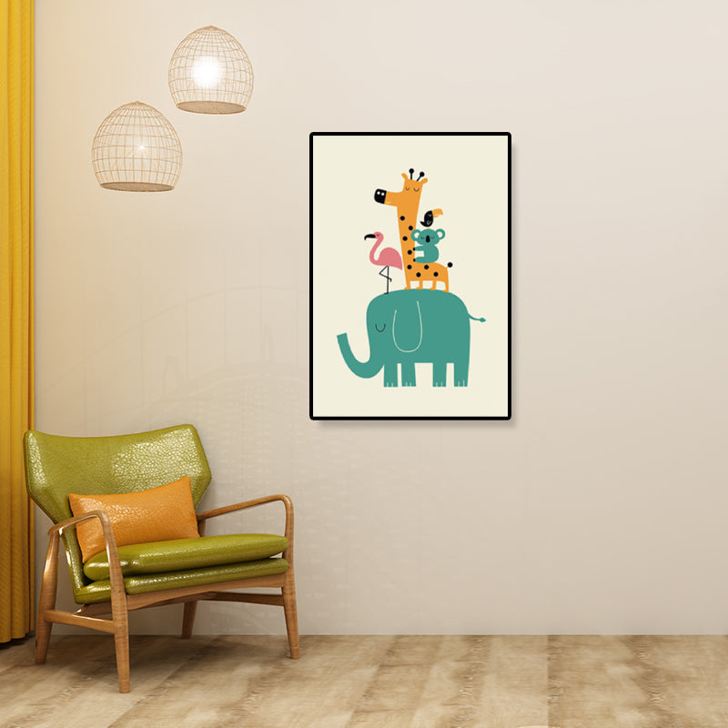 Colorful Illustration Animal Canvas Textured Cartoon Childrens Room Wall Art Print Clearhalo 'Art Gallery' 'Canvas Art' 'Kids' Arts' 1899215