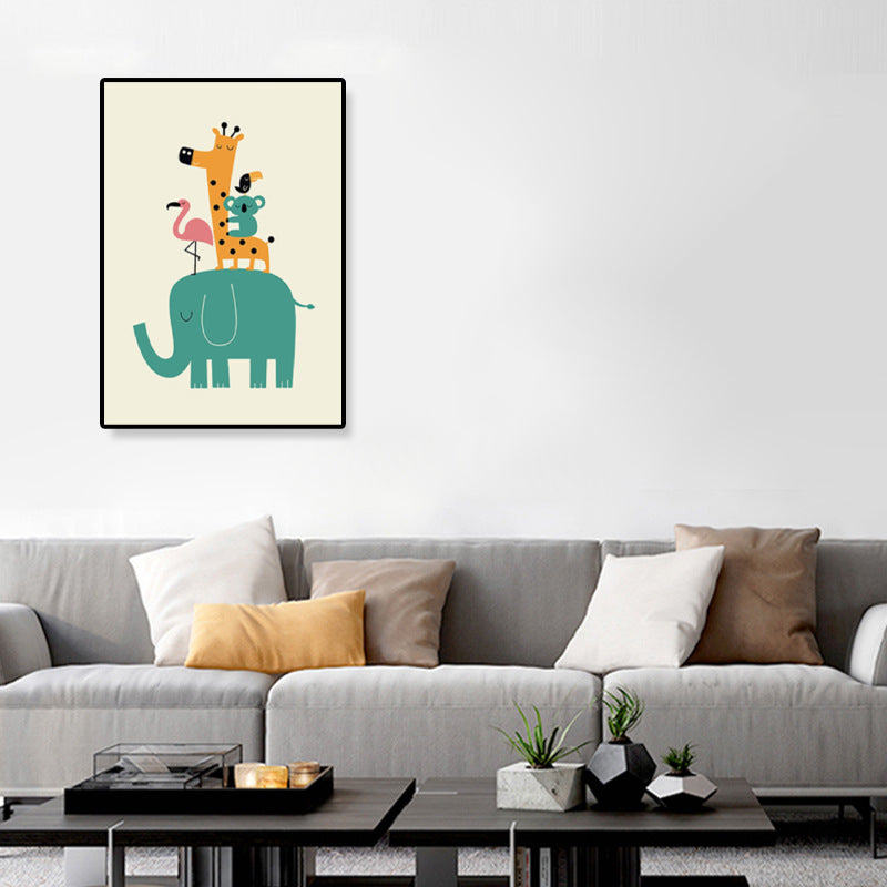 Colorful Illustration Animal Canvas Textured Cartoon Childrens Room Wall Art Print Clearhalo 'Art Gallery' 'Canvas Art' 'Kids' Arts' 1899216