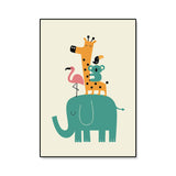 Colorful Illustration Animal Canvas Textured Cartoon Childrens Room Wall Art Print Clearhalo 'Art Gallery' 'Canvas Art' 'Kids' Arts' 1899217