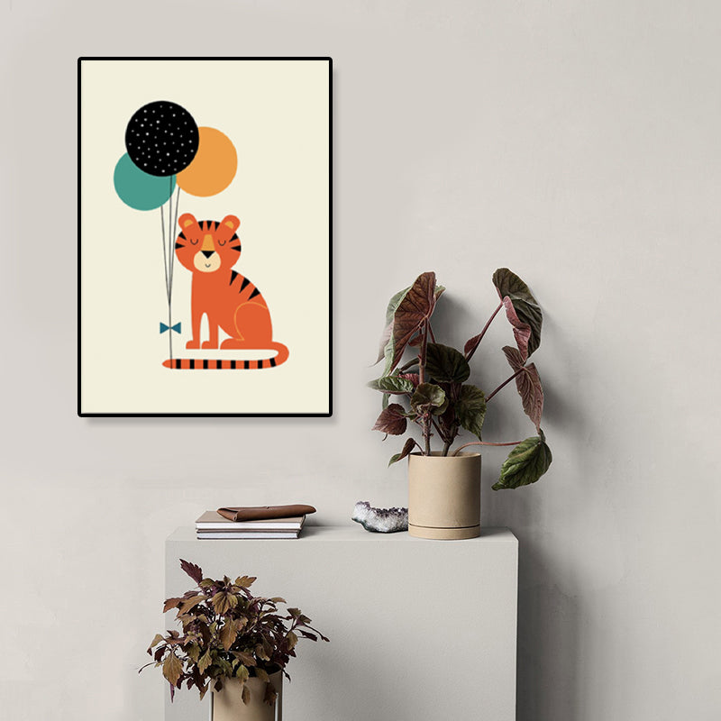 Colorful Illustration Animal Canvas Textured Cartoon Childrens Room Wall Art Print Orange Clearhalo 'Art Gallery' 'Canvas Art' 'Kids' Arts' 1899221