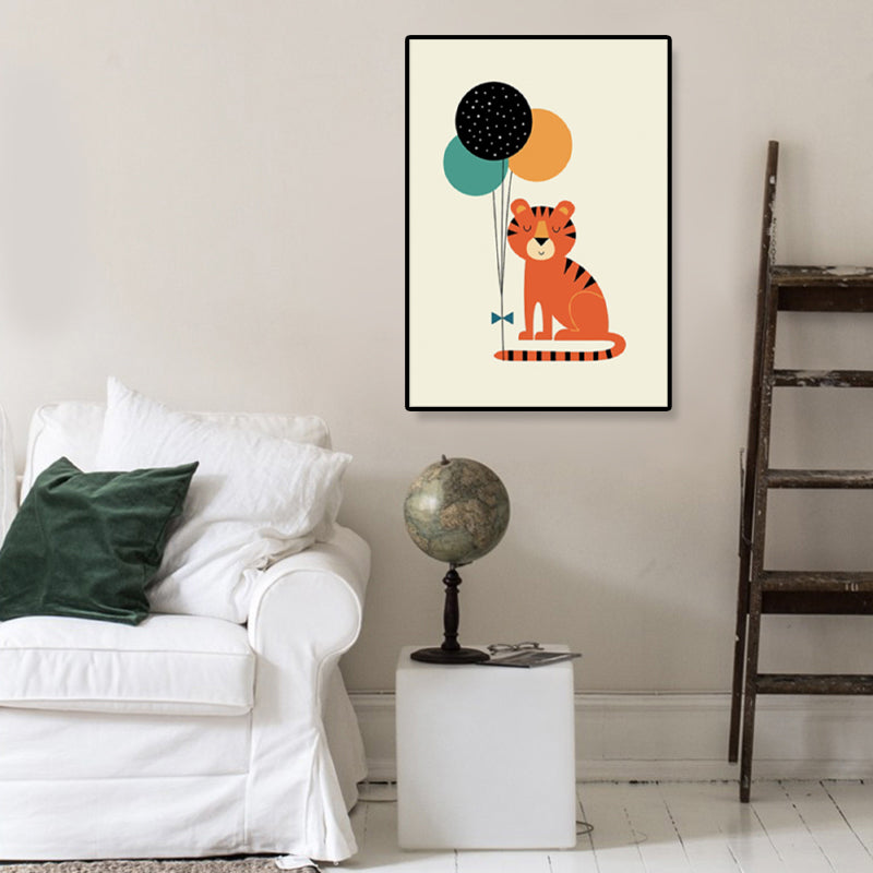 Colorful Illustration Animal Canvas Textured Cartoon Childrens Room Wall Art Print Clearhalo 'Art Gallery' 'Canvas Art' 'Kids' Arts' 1899223