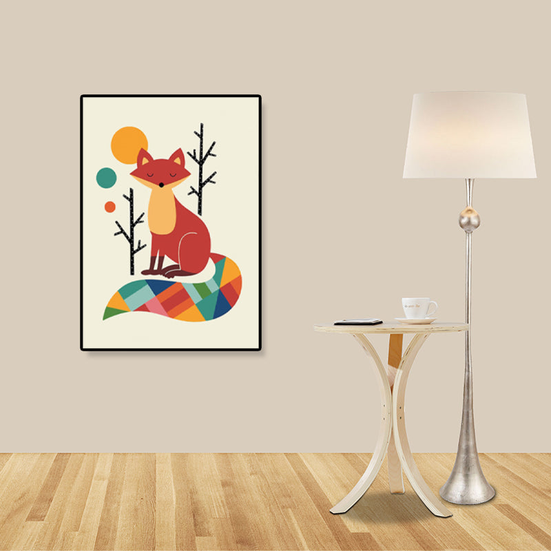 Colorful Illustration Animal Canvas Textured Cartoon Childrens Room Wall Art Print Red Clearhalo 'Art Gallery' 'Canvas Art' 'Kids' Arts' 1899225