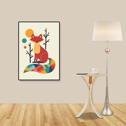 Colorful Illustration Animal Canvas Textured Cartoon Childrens Room Wall Art Print Red Clearhalo 'Art Gallery' 'Canvas Art' 'Kids' Arts' 1899225