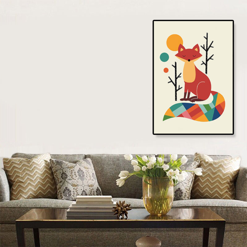 Colorful Illustration Animal Canvas Textured Cartoon Childrens Room Wall Art Print Clearhalo 'Art Gallery' 'Canvas Art' 'Kids' Arts' 1899226