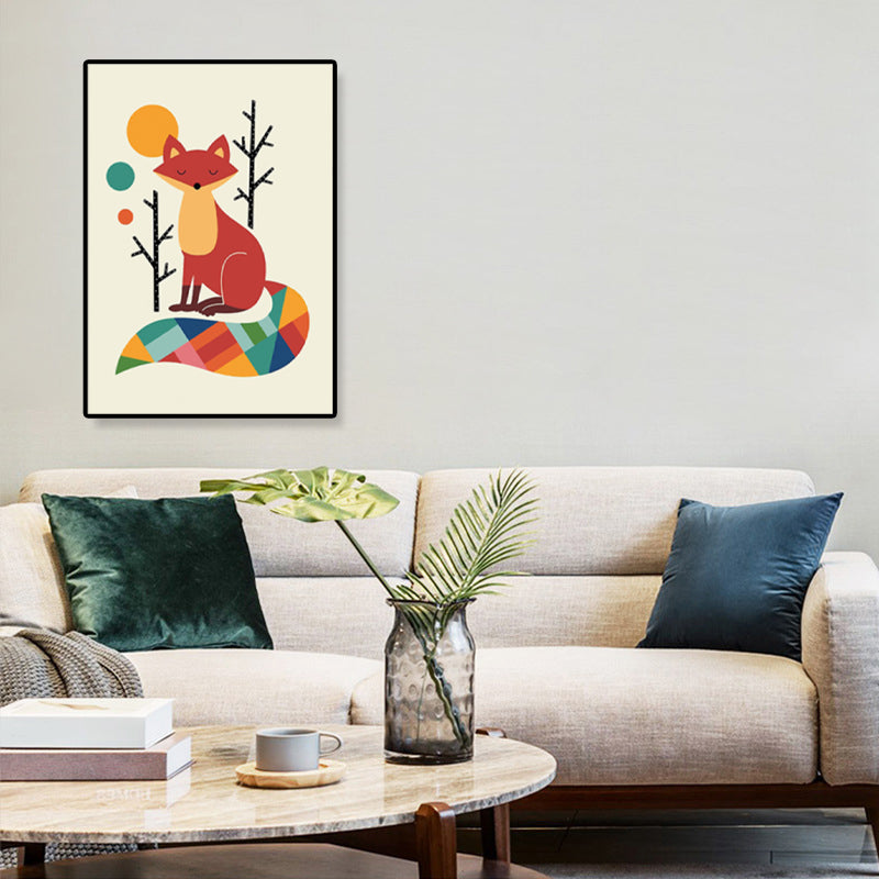 Colorful Illustration Animal Canvas Textured Cartoon Childrens Room Wall Art Print Clearhalo 'Art Gallery' 'Canvas Art' 'Kids' Arts' 1899227