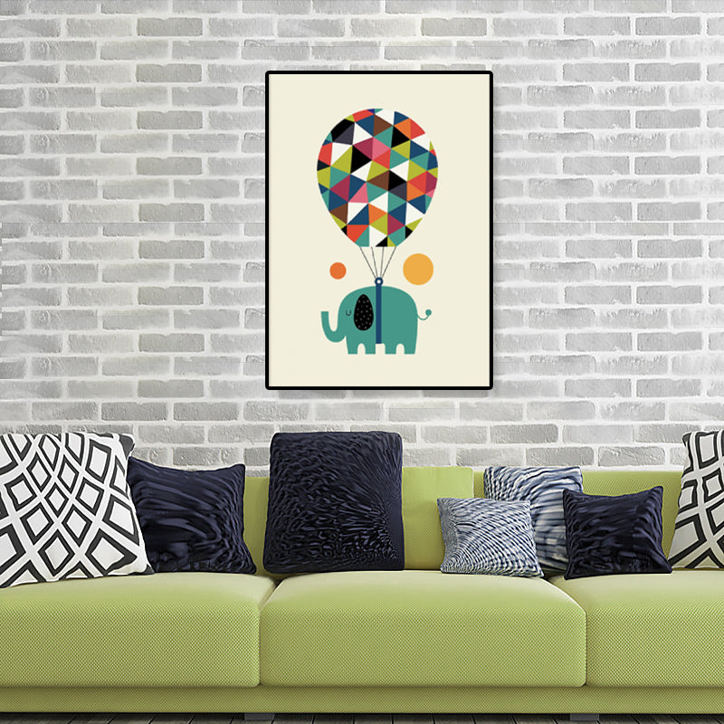 Colorful Illustration Animal Canvas Textured Cartoon Childrens Room Wall Art Print Turquoise Clearhalo 'Art Gallery' 'Canvas Art' 'Kids' Arts' 1899229