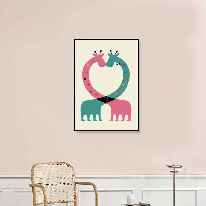 Colorful Illustration Animal Canvas Textured Cartoon Childrens Room Wall Art Print Pink Clearhalo 'Art Gallery' 'Canvas Art' 'Kids' Arts' 1899233