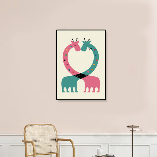 Colorful Illustration Animal Canvas Textured Cartoon Childrens Room Wall Art Print Pink