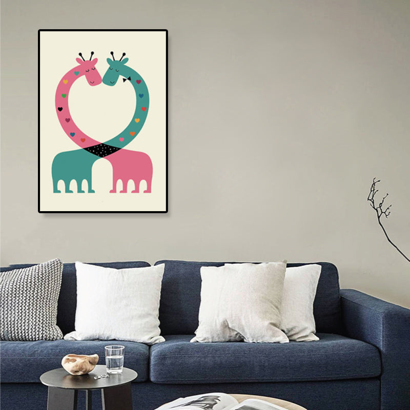 Colorful Illustration Animal Canvas Textured Cartoon Childrens Room Wall Art Print Clearhalo 'Art Gallery' 'Canvas Art' 'Kids' Arts' 1899235
