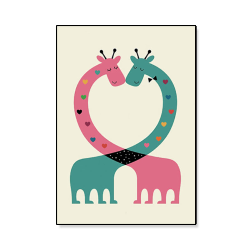 Colorful Illustration Animal Canvas Textured Cartoon Childrens Room Wall Art Print Clearhalo 'Art Gallery' 'Canvas Art' 'Kids' Arts' 1899236