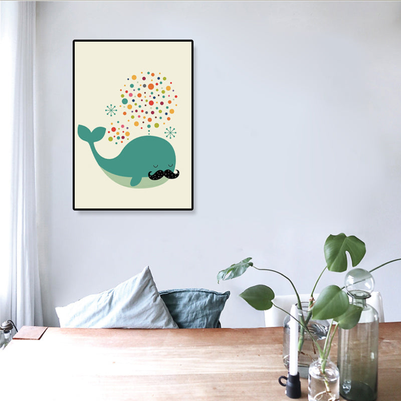 Colorful Illustration Animal Canvas Textured Cartoon Childrens Room Wall Art Print Lake Green Clearhalo 'Art Gallery' 'Canvas Art' 'Kids' Arts' 1899237