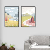 黄色い春の風景キャンバスアートランドスケープベッドルームのためのノルディックテクスチャー壁の装飾