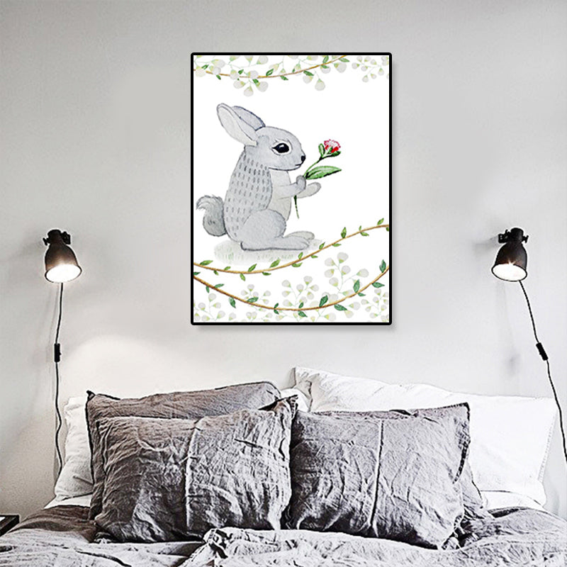 Kids Illustrated Animal Canvas Print Teens Bedroom Wall Art Decor in Light Color Grey Clearhalo 'Art Gallery' 'Canvas Art' 'Kids' Arts' 1899255