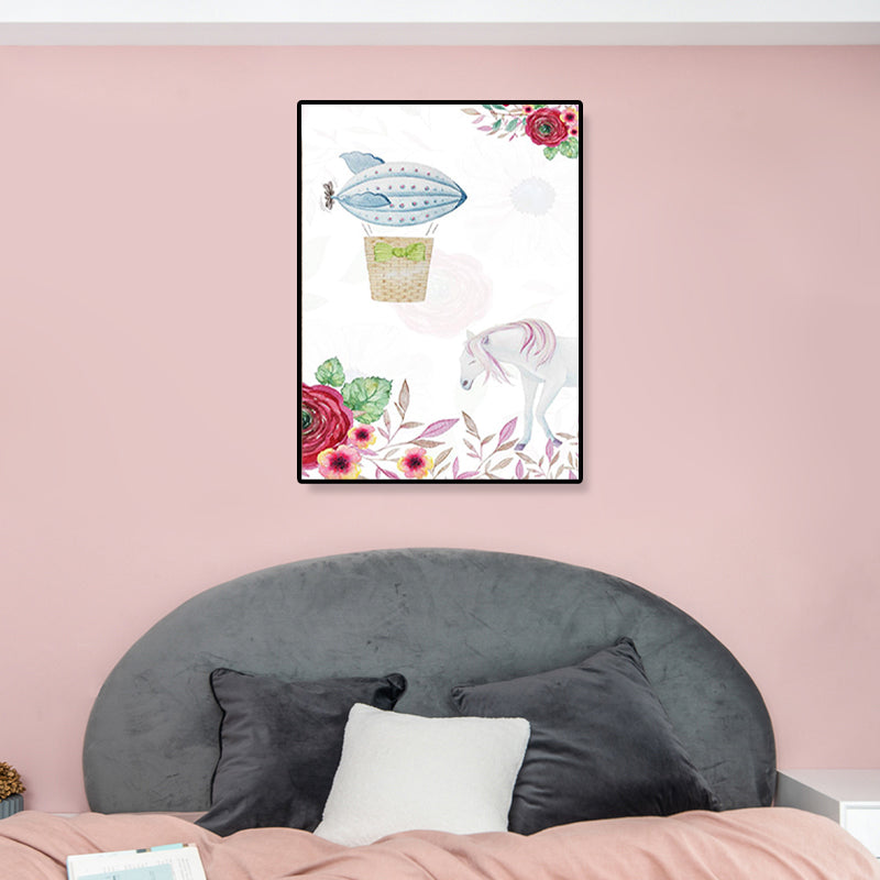 Kids Illustrated Animal Canvas Print Teens Bedroom Wall Art Decor in Light Color White Clearhalo 'Art Gallery' 'Canvas Art' 'Kids' Arts' 1899259