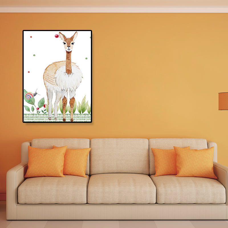Kids Illustrated Animal Canvas Print Teens Bedroom Wall Art Decor in Light Color Brown Clearhalo 'Art Gallery' 'Canvas Art' 'Kids' Arts' 1899263