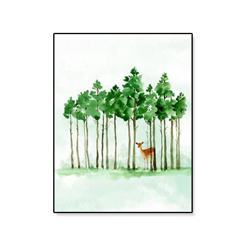 Deer Under the Trees Art Print Dining Room Animal Canvas in Green for Decoration Clearhalo 'Art Gallery' 'Canvas Art' 'Kids' Arts' 1899277