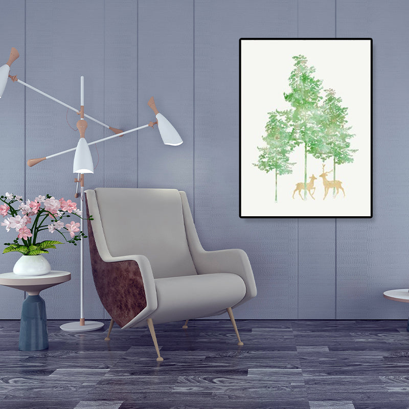 Deer Under the Trees Art Print Dining Room Animal Canvas in Green for Decoration Light Green Clearhalo 'Art Gallery' 'Canvas Art' 'Kids' Arts' 1899281