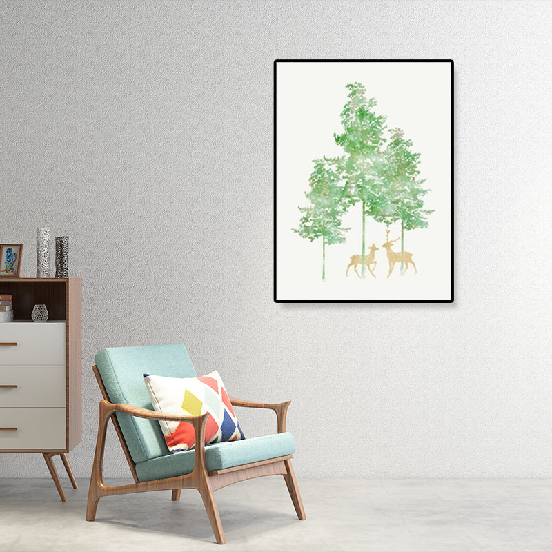 Deer Under the Trees Art Print Dining Room Animal Canvas in Green for Decoration Clearhalo 'Art Gallery' 'Canvas Art' 'Kids' Arts' 1899283