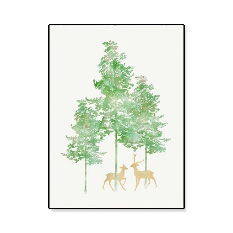 Deer Under the Trees Art Print Dining Room Animal Canvas in Green for Decoration Clearhalo 'Art Gallery' 'Canvas Art' 'Kids' Arts' 1899284