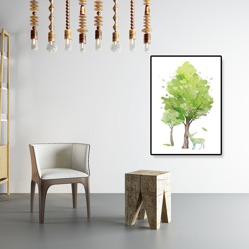Deer Under the Trees Art Print Dining Room Animal Canvas in Green for Decoration Green Clearhalo 'Art Gallery' 'Canvas Art' 'Kids' Arts' 1899285