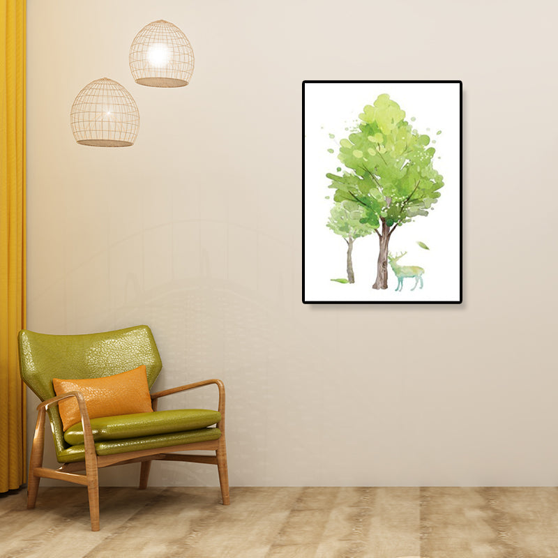 Deer Under the Trees Art Print Dining Room Animal Canvas in Green for Decoration Clearhalo 'Art Gallery' 'Canvas Art' 'Kids' Arts' 1899287
