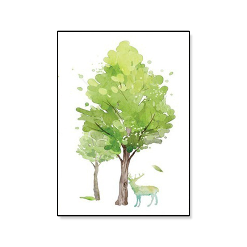 Deer Under the Trees Art Print Dining Room Animal Canvas in Green for Decoration Clearhalo 'Art Gallery' 'Canvas Art' 'Kids' Arts' 1899288