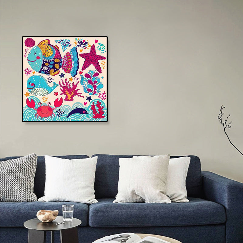 Colorful Cartoon Wall Art Decor Illustration Animal Canvas Print for Kids Bedroom Clearhalo 'Art Gallery' 'Canvas Art' 'Kids' Arts' 1899309