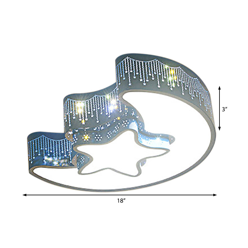 Metal Hollow Star Moon Ceiling Lamp Boys Girls Room Cartoon Eye-Caring LED Flush Mount Light Clearhalo 'Ceiling Lights' 'Close To Ceiling Lights' 'Close to ceiling' 'Flush mount' Lighting' 189931