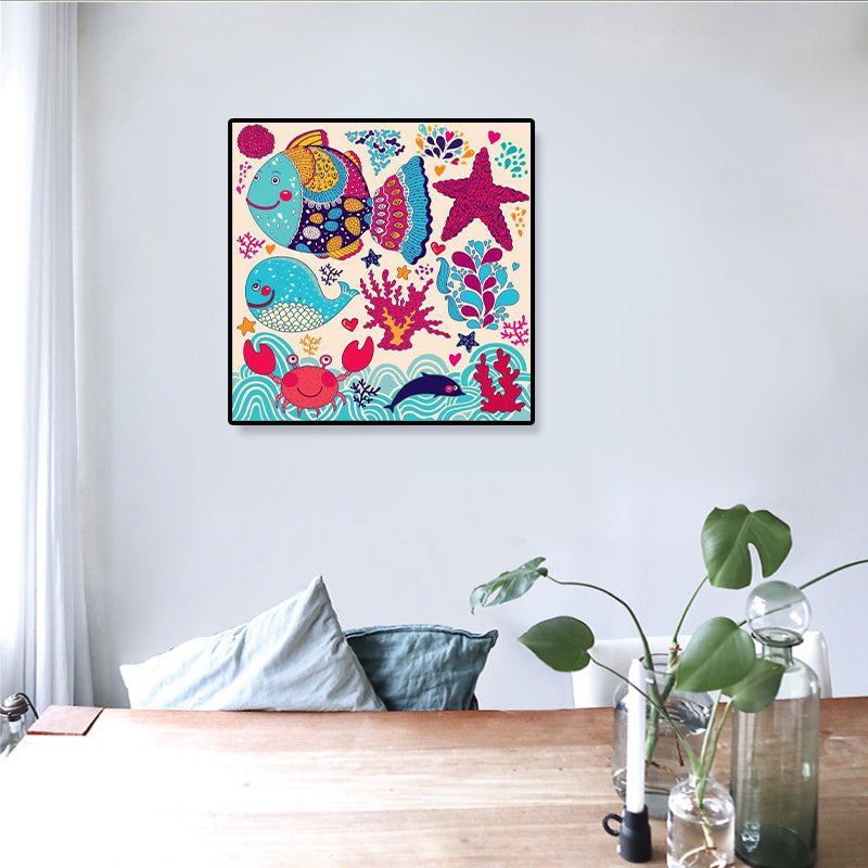 Colorful Cartoon Wall Art Decor Illustration Animal Canvas Print for Kids Bedroom Clearhalo 'Art Gallery' 'Canvas Art' 'Kids' Arts' 1899310