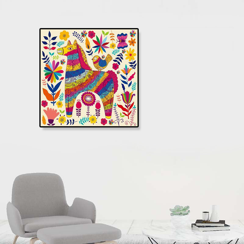 Colorful Cartoon Wall Art Decor Illustration Animal Canvas Print for Kids Bedroom Red Clearhalo 'Art Gallery' 'Canvas Art' 'Kids' Arts' 1899315