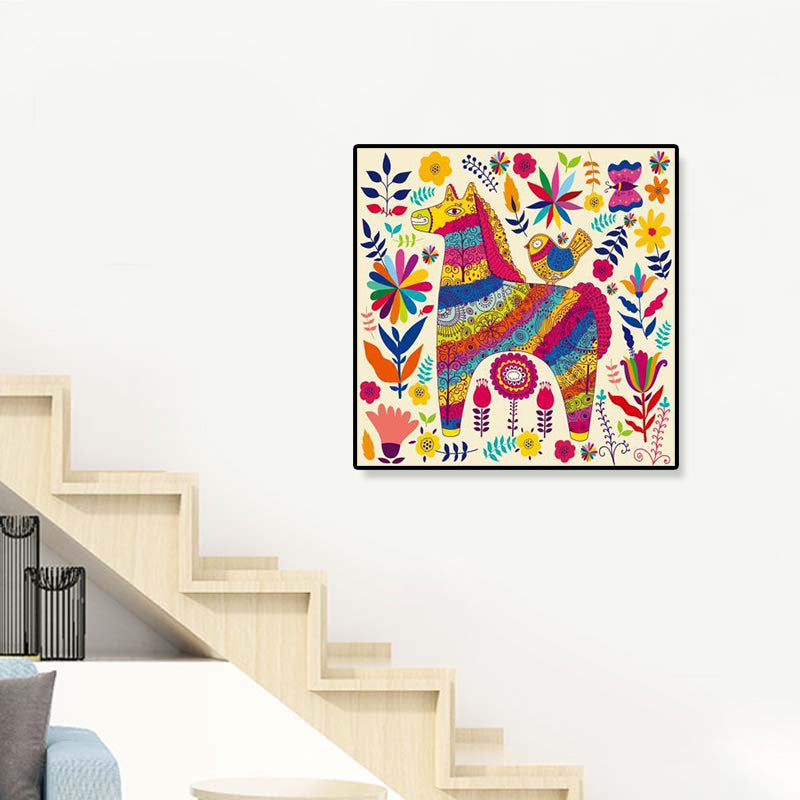 Colorful Cartoon Wall Art Decor Illustration Animal Canvas Print for Kids Bedroom Clearhalo 'Art Gallery' 'Canvas Art' 'Kids' Arts' 1899317