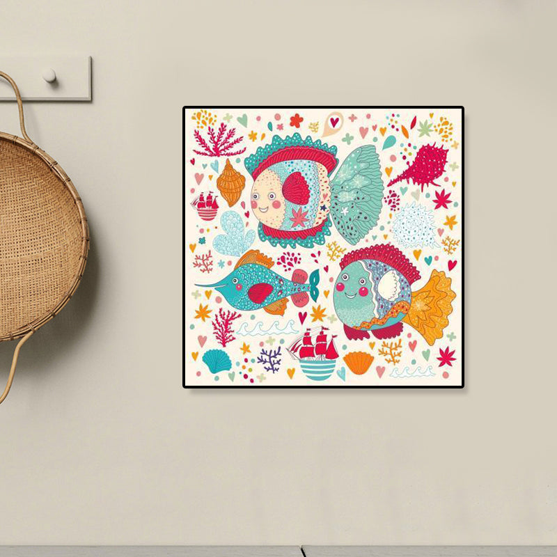 Colorful Cartoon Wall Art Decor Illustration Animal Canvas Print for Kids Bedroom Clearhalo 'Art Gallery' 'Canvas Art' 'Kids' Arts' 1899320