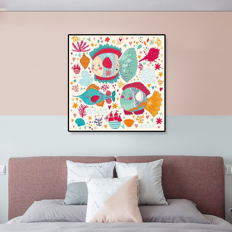 Colorful Cartoon Wall Art Decor Illustration Animal Canvas Print for Kids Bedroom Clearhalo 'Art Gallery' 'Canvas Art' 'Kids' Arts' 1899321