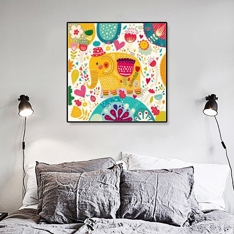 Colorful Cartoon Wall Art Decor Illustration Animal Canvas Print for Kids Bedroom Yellow Clearhalo 'Art Gallery' 'Canvas Art' 'Kids' Arts' 1899323